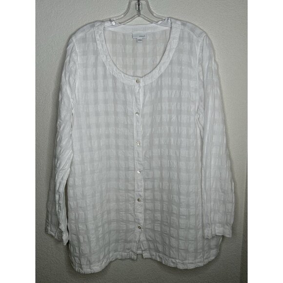 Pure Jill Top J Jill Linen Blend Large White Textured Beach Coastal Button Front - Picture 1 of 11